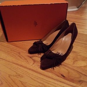 Auth HERMES Brown Suede Pumps EURO 40